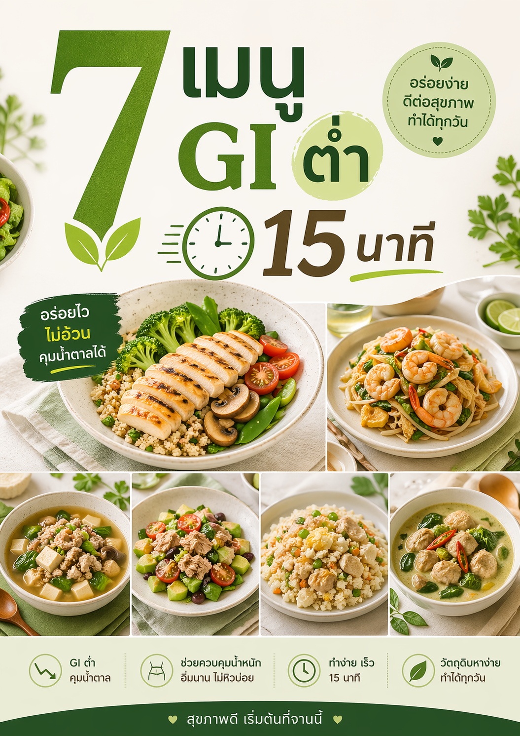 ปก E-book: 7 เมนู GI ต่ำ 15 นาที